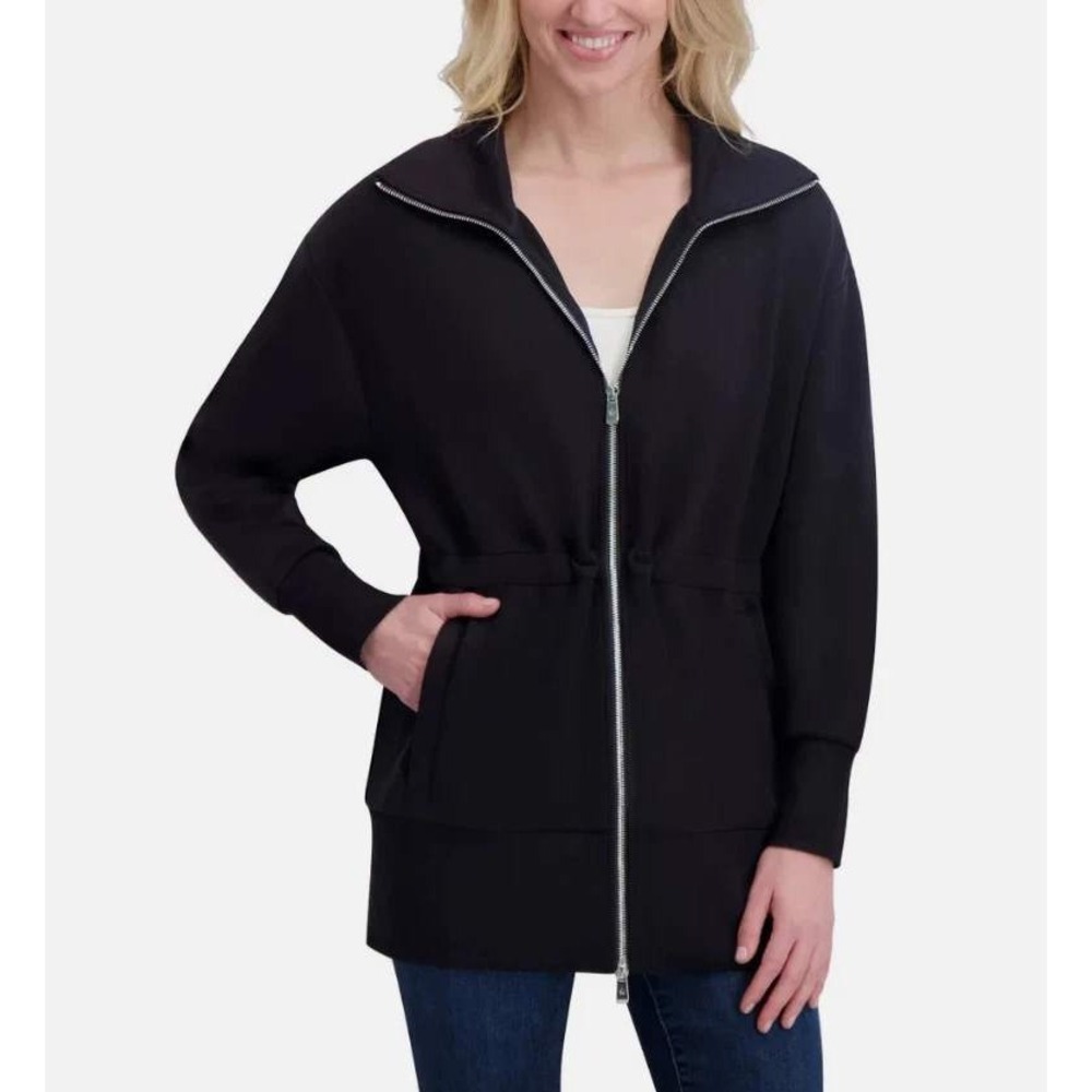 NWT Converse Women's M Black Full Zip Ponte Long line Sweatshirt Rayon Blend